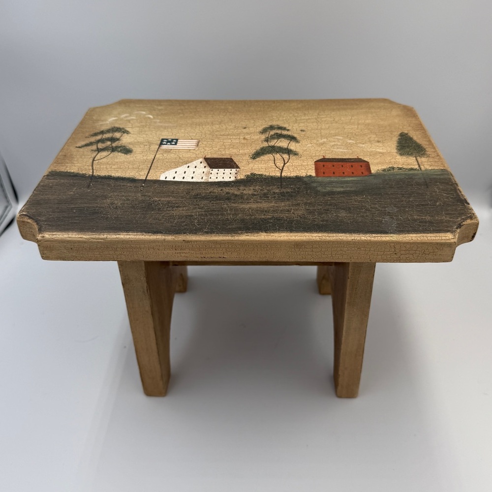 Vintage Hand Painted Wooden Step Stool